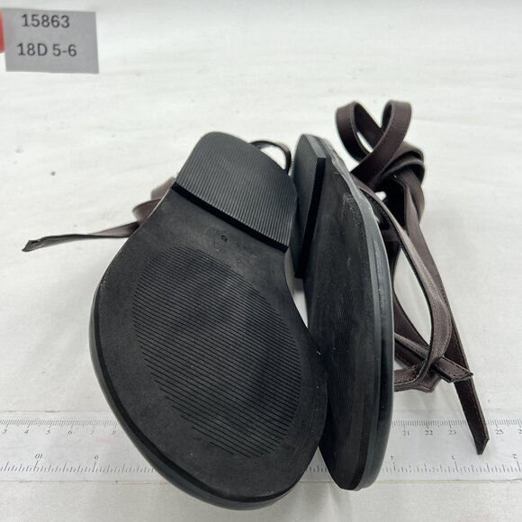 FOWT Dark Brown Split Round Toe Sandals Lace up Strappy Summer Soft Flip Flop - Picture 7 of 8